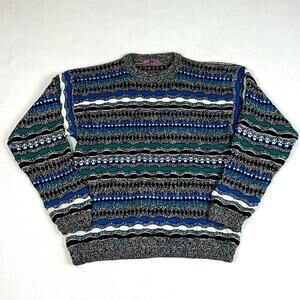 Vintage 80's Concrete Men's Sweater Abstract Knit Multicolor 3-D. Pattern Size L